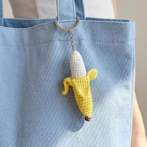 Crochet Banana Earrings: Handmade Cotton Fruit Jewelry, Banana Keyring image 12