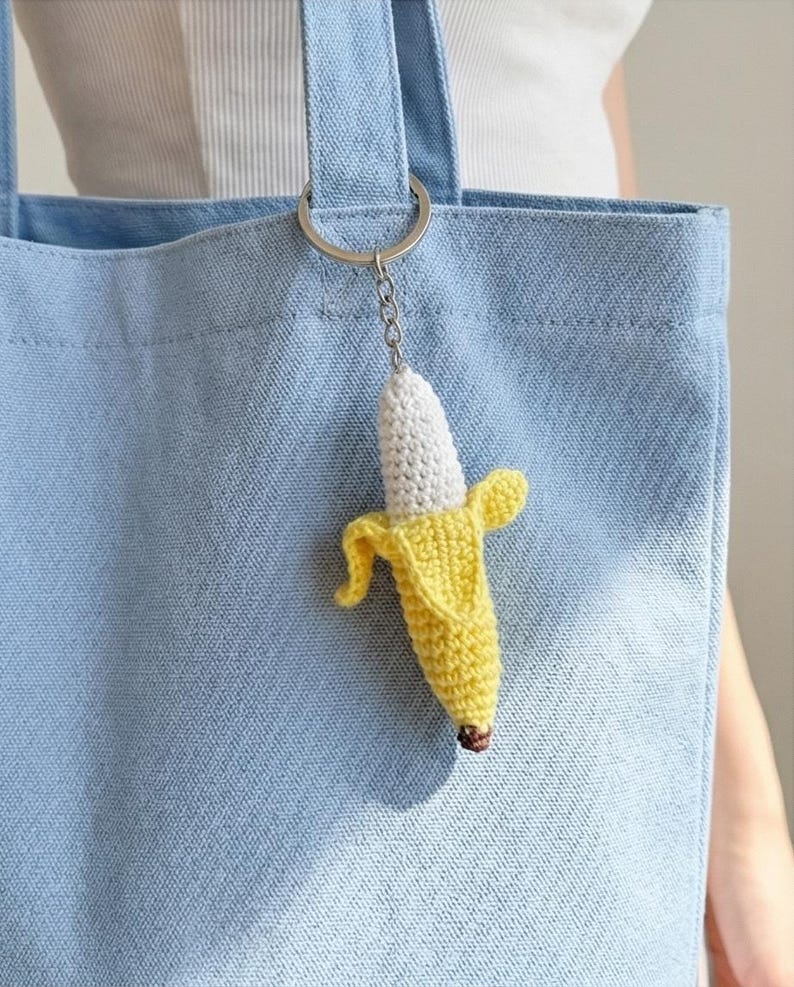 Crochet Banana Earrings: Handmade Cotton Fruit Jewelry, Banana Keyring image 12
