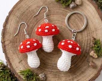 Boucles d'oreilles champignons au crochet : bijoux champignons faits main,