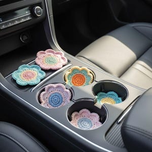 Crochet Daisy Car Coasters , Y2K Car Decor, new driver, set of 2,3 or 4