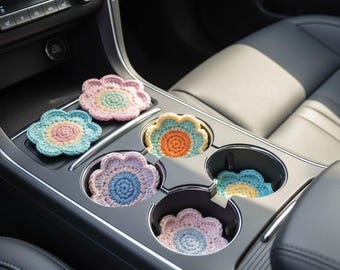 Gehäkelte Daisy Car-Untersetzer, Y2K Car Decor, neuer Fahrer, 2er, 3er oder 4er Set