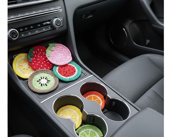Crochet Fruit Car Untersetzer, niedliches Y2K Autozubehör, neuer Fahrergeschenk
