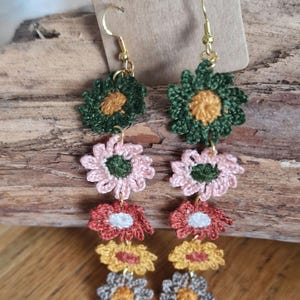 Flower chain earrings, daisy chains, sterling silver jewellery, handmade crochet