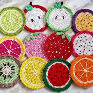 Posavasos hechos a mano con rodajas de fruta, decoración del hogar Y2K, limón, lima, naranja, fresa y manzana.
