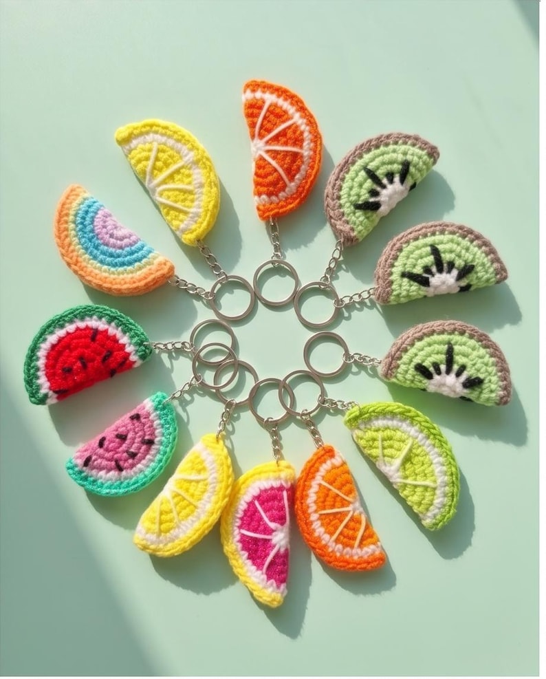 Crochet Fruit Slice Keyring, Keychain ,watermelon, Lime, Lemon, Orange ...