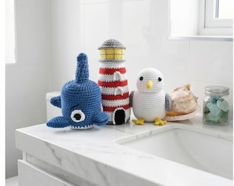 Funda de papel higiénico de ganchillo / Decoración náutica para baño hecha a mano