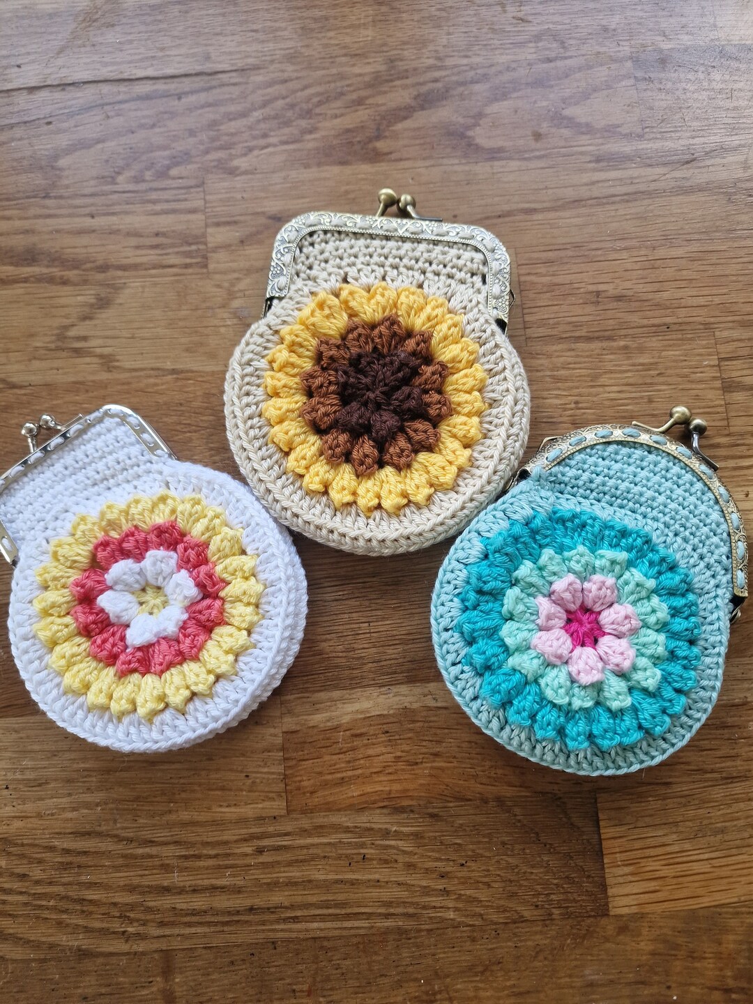 Flower Coin Purse Clasp Frame Crochet Wallet Flowers sunflower Daisy Etsy