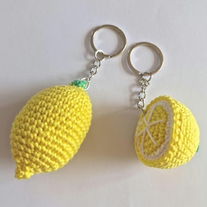 lemon whole and half a lemon crochet keyrings