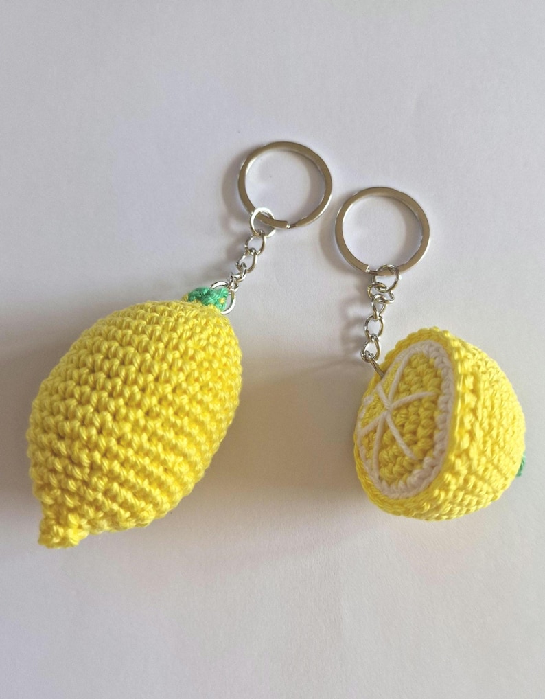 lemon whole and half a lemon crochet keyrings
