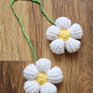 Crochet daisy car mirror hangings/bag charms - pink, green, blue,