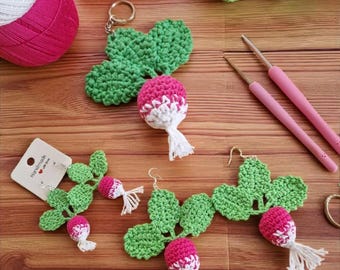 Handmade Crochet Radish Earrings | Cute Veggie Jewellery | Quirky Gift for Garden Lovers