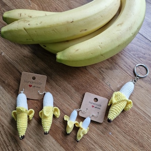 Banana earrings ,handmade 2 sizes, keyring banana, fruit earrings, fun earrings