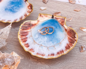Resin Shell Ring Dish | Epoxy Ocean Wave Jewelry Tray