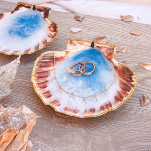 Resin Muschel Ringschale | Epoxy-Wellen-Effekt-Schmucktablett | Ozean inspirierte Ringschale