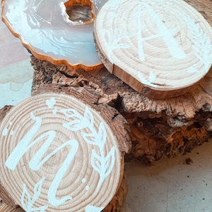 Initials Wood Coasters, Personalized Wooden Coasters with Initials, Painted Rustic Drink Coasters, Custom Monogram Design