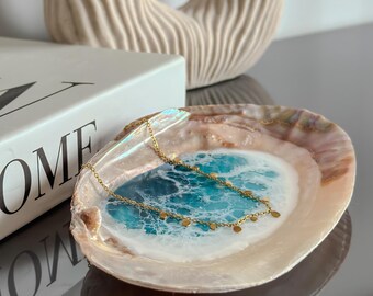 Ocean Resin Shell Ring Dish, Coastal Jewelry Trinket Tray