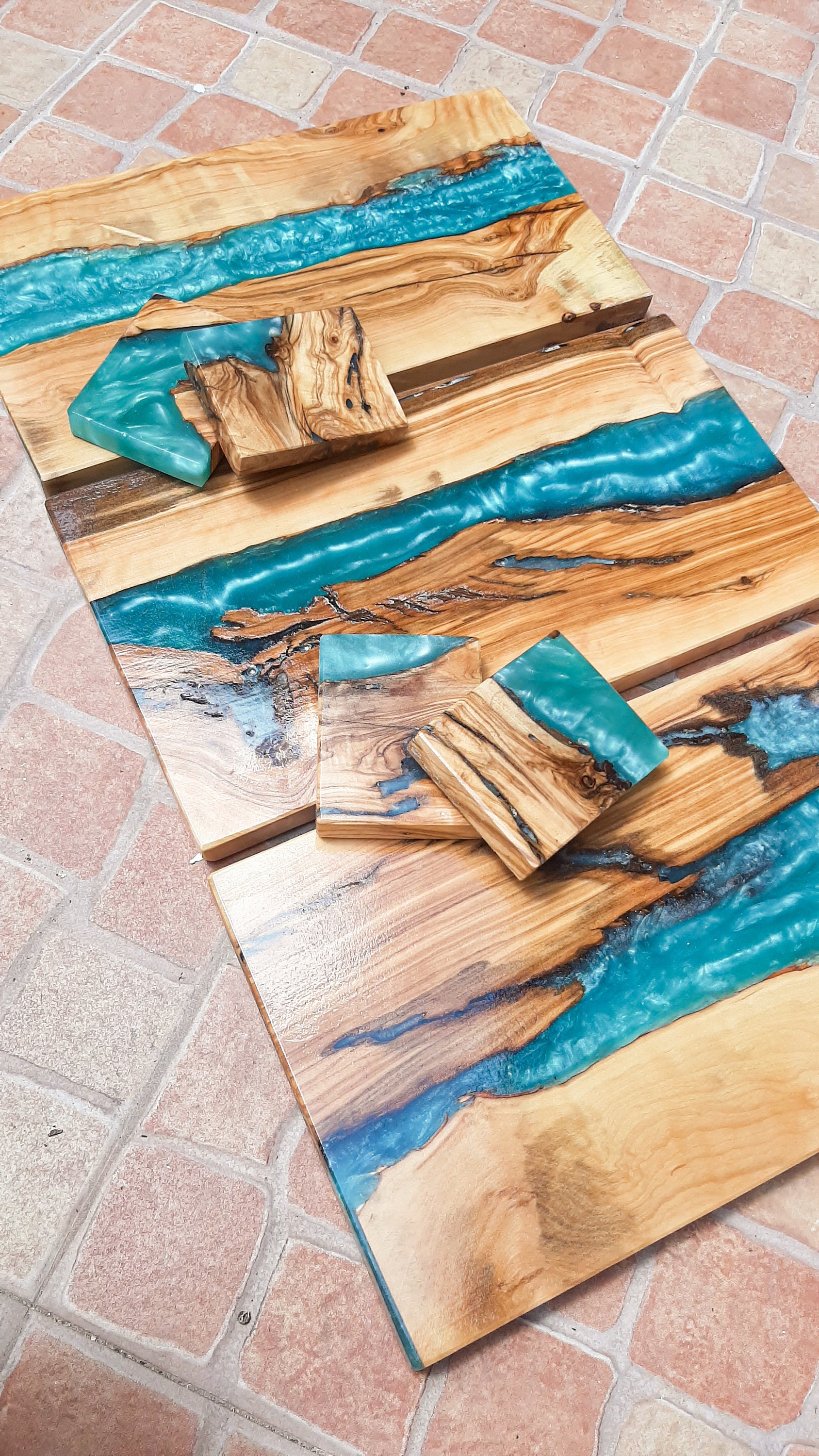 Posavasos de madera de 4 piezas con resina epoxi azul para bebidas,  posavasos modernos para Bar, cocina, hogar y apartamento - AliExpress