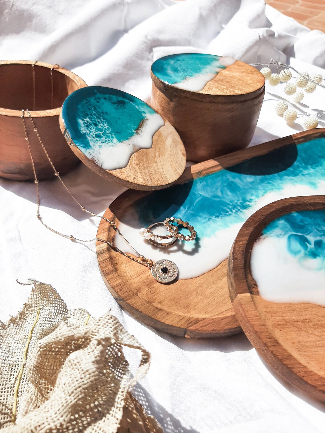 Epoxy Resin Jewellery Tray and Box Bundle Wave Effect Etsy