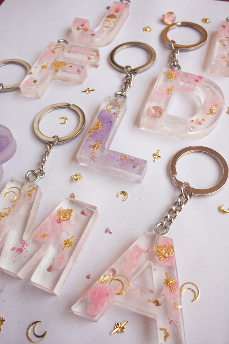 Resin Letter Keychains Initials Epoxy Keychains Etsy UK