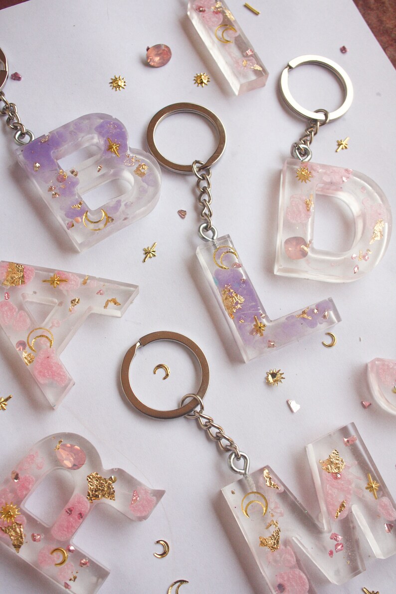 Resin Letter Keychains Initials Epoxy Keychains Etsy UK