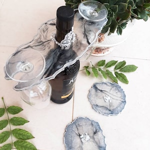 Epoxy Resin Wine and Glasses Stand Set, Handmade Resin Holder, Stylish Wine Rack with Glass Slots, Custom Wine Lovers Gift