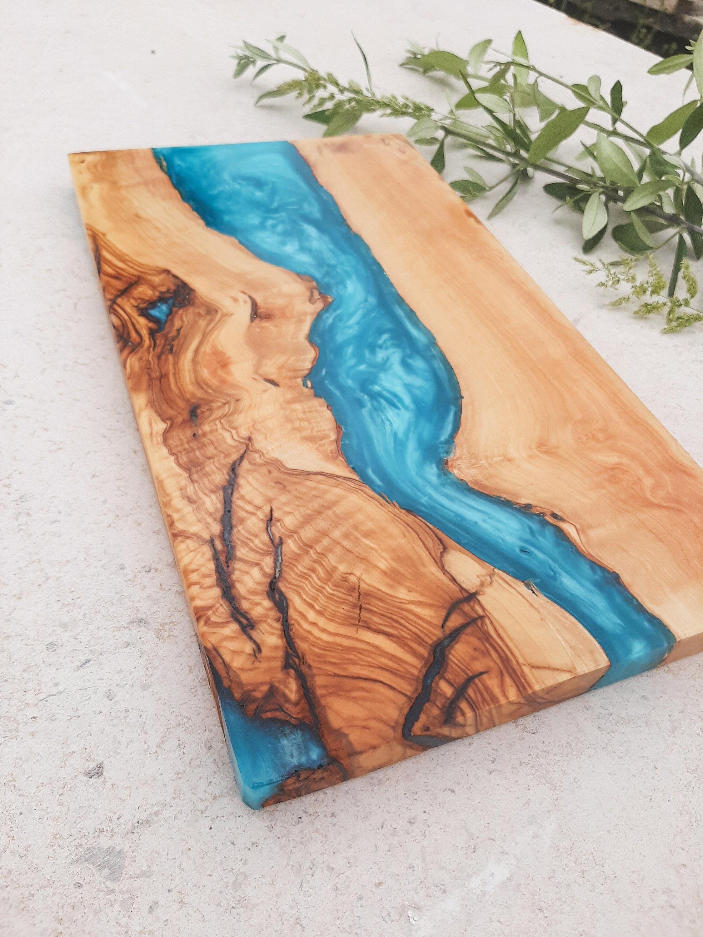 Large Wood Cutting Board with Gourgeous Black, Grey and Gold Resin.