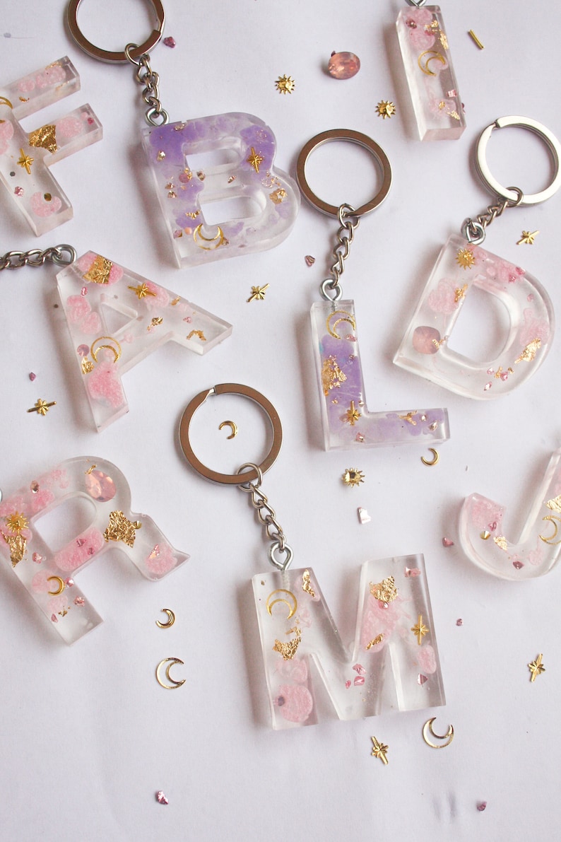 Resin Letter Keychains Initials Epoxy Keychains Etsy UK
