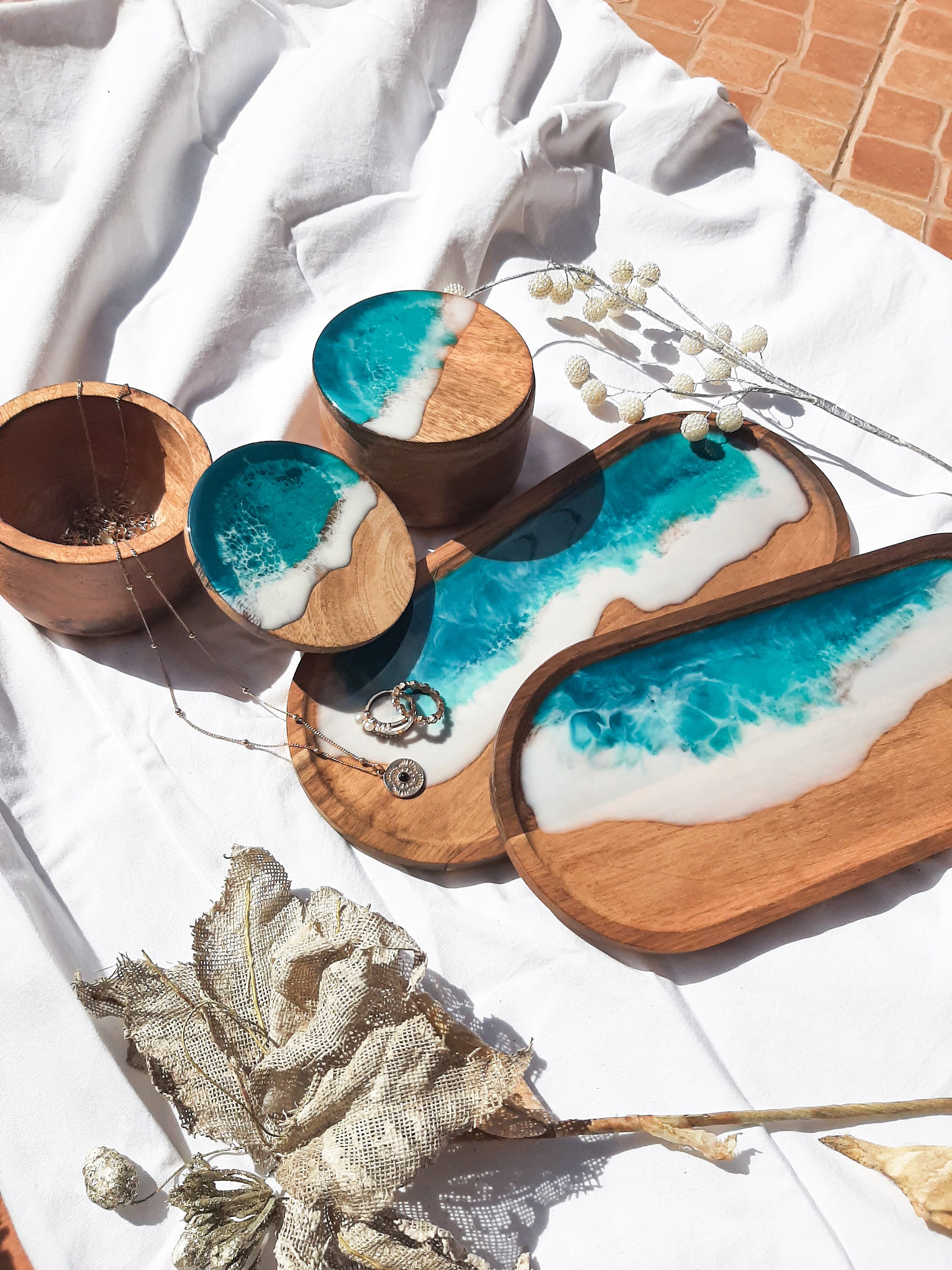 Epoxy Resin Jewellery Tray and Box Bundle Wave Effect Etsy