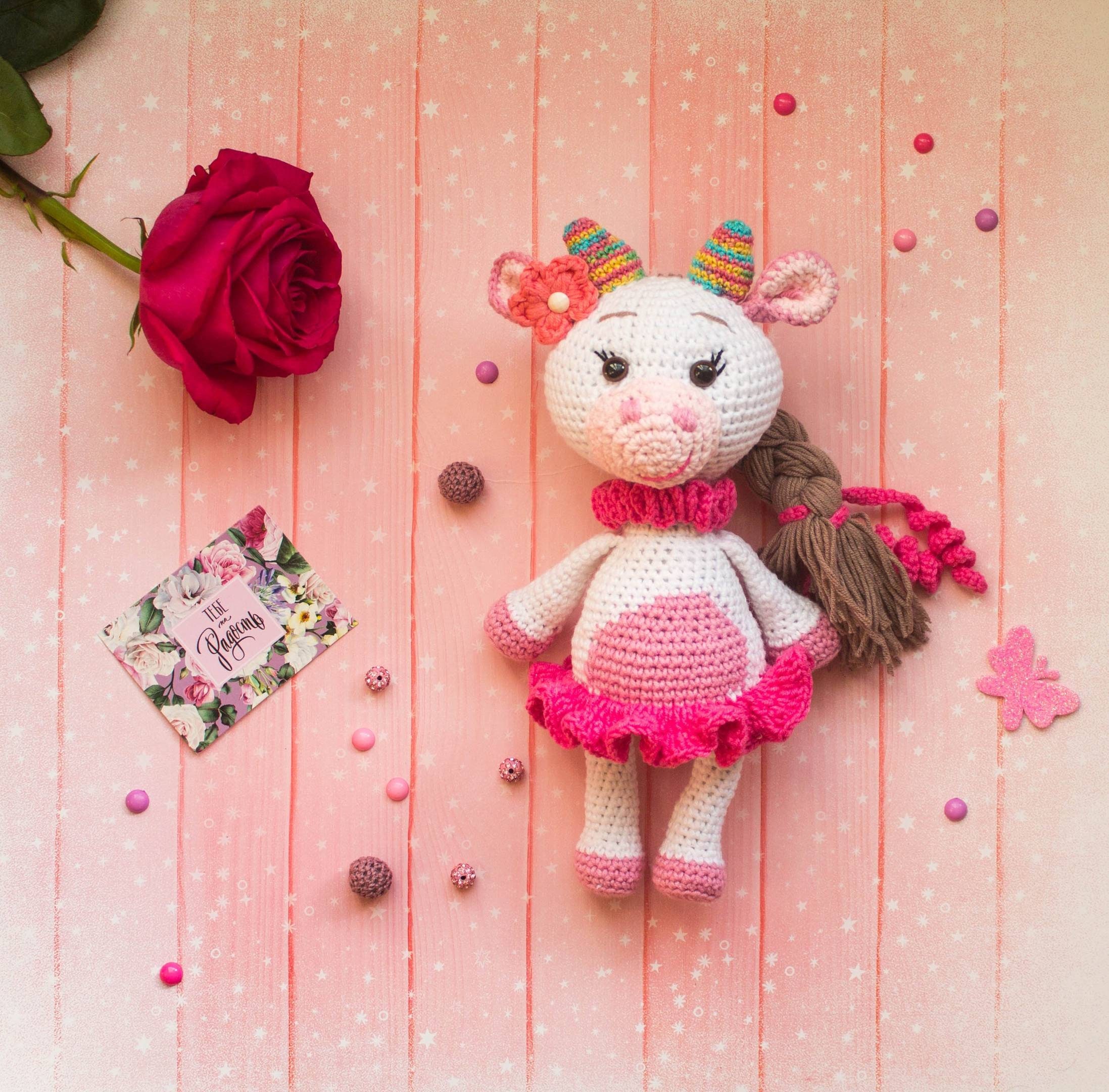 Crochet cow toy Soft amigurumi pink knitted cow Stuffed animal | Etsy