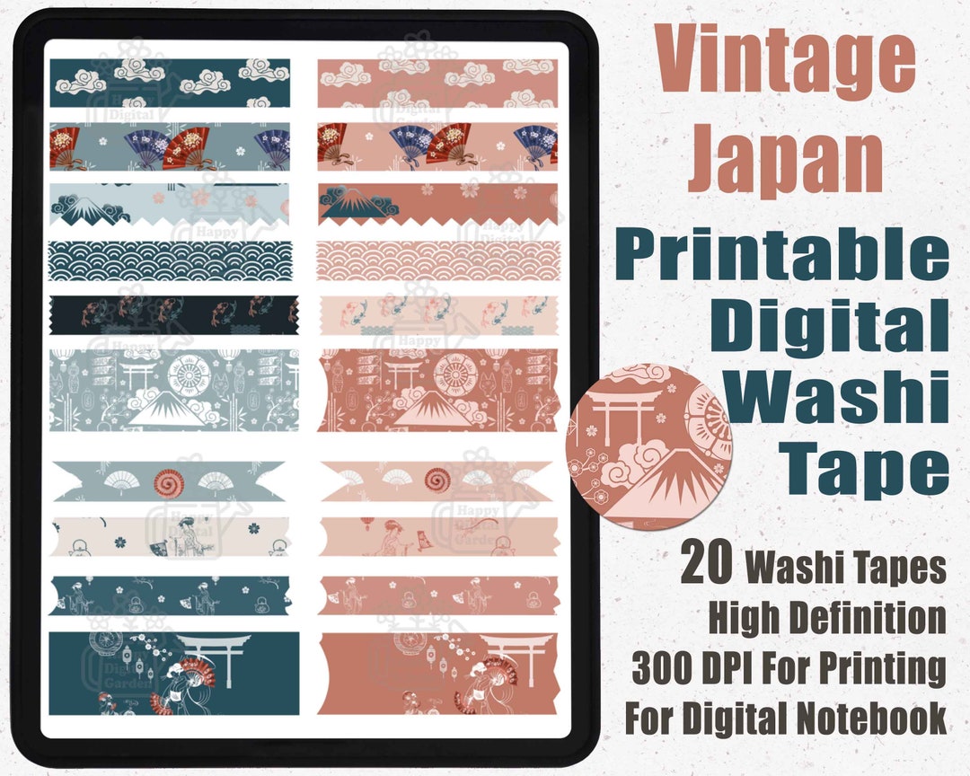 Vintage Japanese Japan Digital Washi Tape Stickers Printable Washi Tape