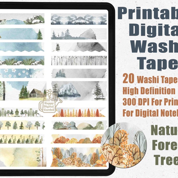 Nature Forest Trees Digital Washi Tape Stickers | Printable Washi Tape | Goodnotes Washi Tape | Digital washi | Forest Washi Tape