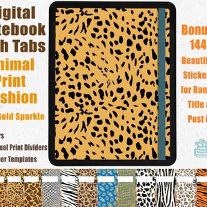 Animal Print 12 Tab Hyperlinked Digital Notebook | Digital Notebook with Tabs | Goodnotes Notebook Cornell |Student Digital Notebook