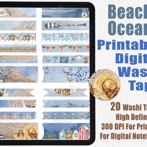 Beach Ocean Digital Washi Tape Stickers | Printable Washi Tape | Goodnotes Washi Tape | Digital washi | Vacation Washi Tape