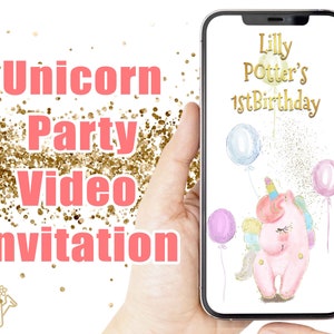 Unicorn Birthday Invitation, Unicorn Video Invitation, Unicorn Party Invitation, Unicorn Drive by Invitation, Unicorn  1st birthday