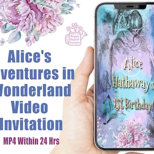 Alice&#39;s adventures in Wonderland Invitation, Video Invitation, Alice in onderland invitation, Birthday Invitation, Tea party, Onderland