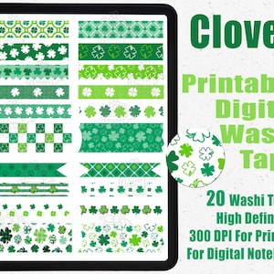 Clover Digital Washi Tape Stickers | Printable Washi Tape | Goodnotes Washi Tape | Digital washi | Washi Tape