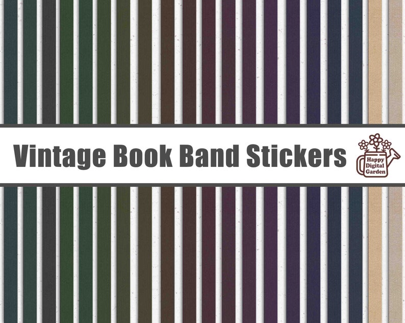 May include: A selection of vintage book band stickers in a range of colours, such as green, brown, purple, and beige. The words "Vintage Book Band Stickers" are displayed across the centre, with a small logo on the right.