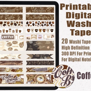 Coffee Digital Washi Tape Stickers | Printable Washi Tape | Goodnotes Washi Tape | Digital washi | Washi Tape