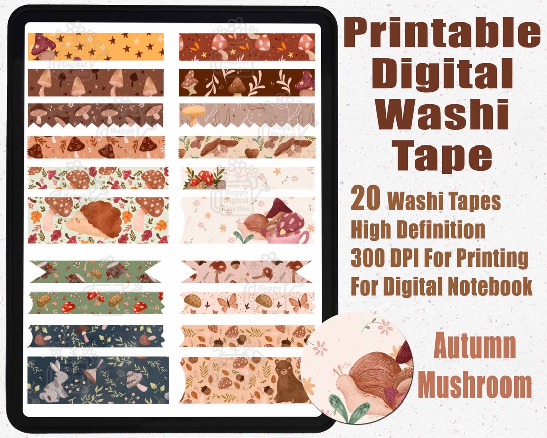 Fall Mushroom Digital Washi Tape Stickers | Printable Washi Tape ...