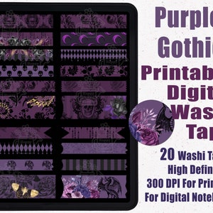 Purple Gothic Vintage Digital Washi Tape Stickers | Printable Washi Tape | Goodnotes Washi Tape | Digital washi | Animal Washi Tape