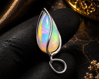 8,15 Karat. Anhänger aus 925er Sterlingsilber, handgefertigter Feueropal-Anhänger aus Äthiopien, Welo-Opal-Schmuck, Geschenkidee für Sie