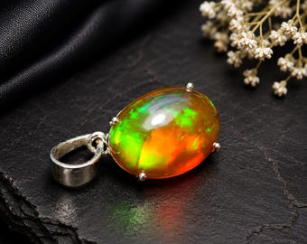 925 Sterlingsilber-Anhänger, 9,25 CTS. Natürliche äthiopische Opal Anhänger handgemachte Feueropal Halskette, Welo Opal Schmuck Anhänger für Frauen