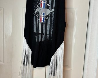 Black with white Fringe Car T shirt Dress