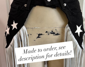 MADE TO ORDER Black White Star Fringe Belt
