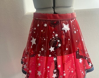 Handmade Red Vinyl Star Western belt skirt