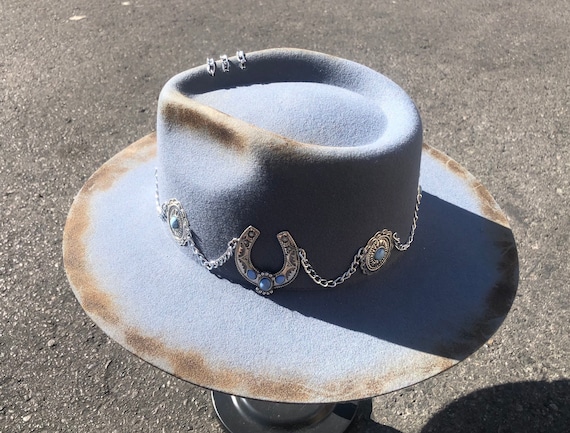 Unisex Blue Distressed Cowboy Western Hat Gone Country Rio Royal Blue - Straw Bangora Cowboy Hat  main image 3