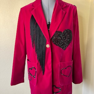 Size Small Dark Pink Black Heart Rhinestone Blazer