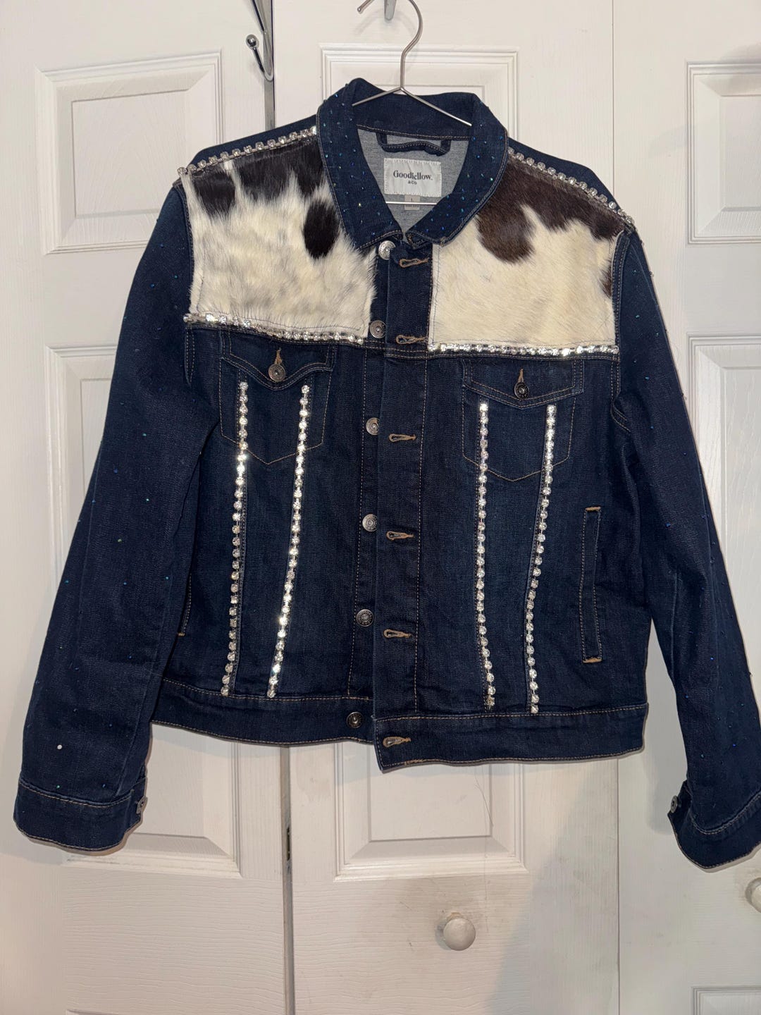 Large Dark Denim Real Cowhide Rhinestone Howdy Jacket - Etsy