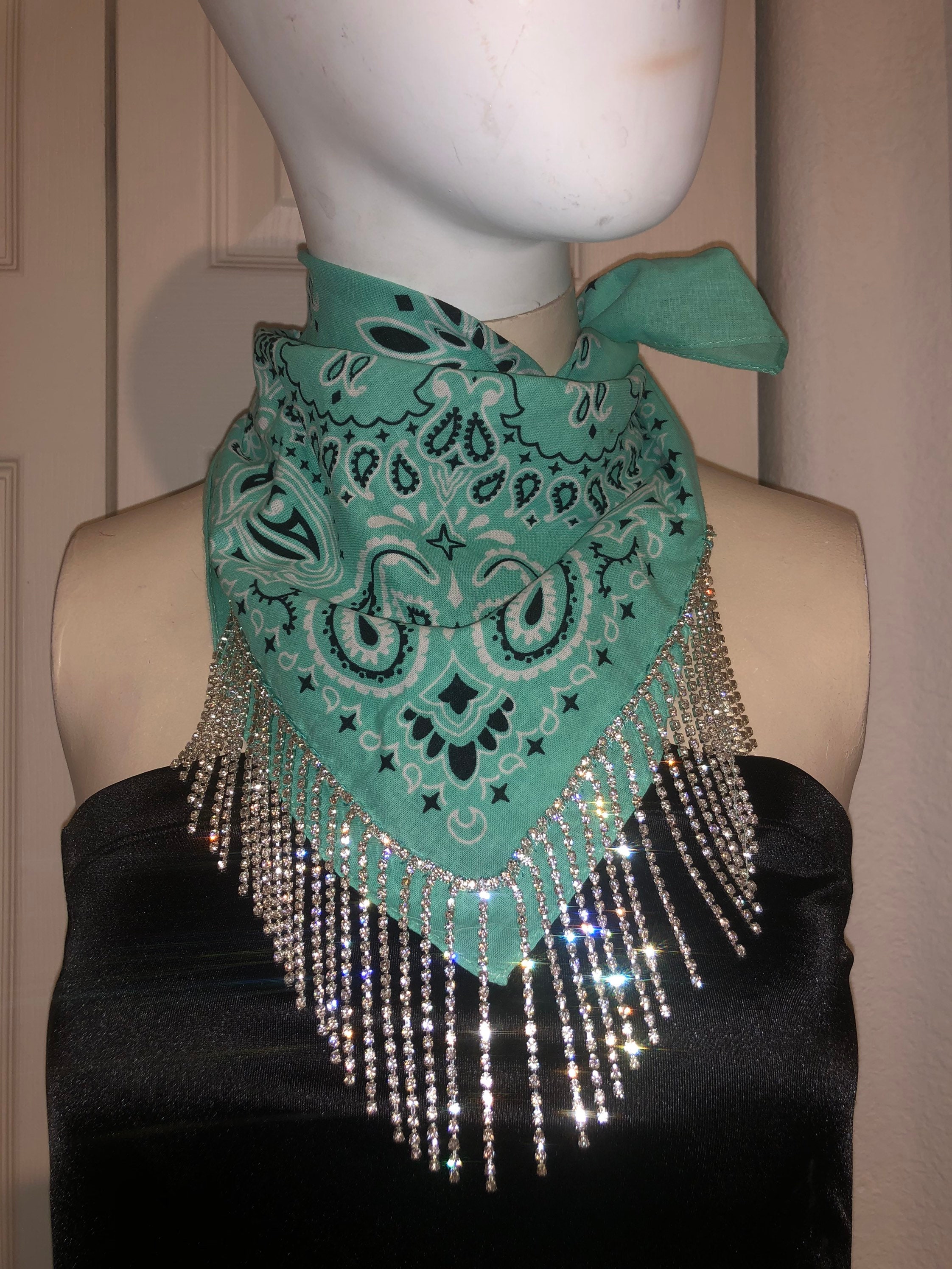 Rhinestone Fringe Cotton Bandana - Etsy
