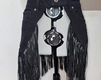 MADE TO ORDER Black Denim with black Fringe Belt